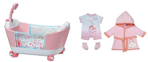 Baby Annabell Zapf Creation 703243 Zauberwanne Badespiel & Zapf Creation 703281 Deluxe Badezeit 43 cm - Puppenkleidung Puppenoutfit Set für Badewanne mit Bademantel, Strampler und Socken