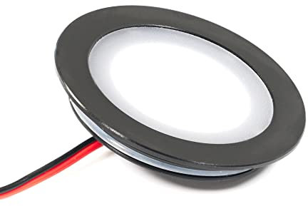 VBLED® Mini LED Einbaustrahler Einbauleuchte extra flach (12 mm Einbautiefe) Aluminium schwarz warmweiß 0,9W Dimmbar 12V IP67 für badezimmer lampe küchenlampe aussenleuchten