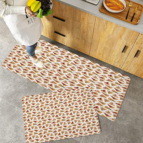 Küchenteppich Teppich Läufer Küchenläufer 2 Stück,Essen Pizza Scheiben Peperoni hawaiianische italienische Küche Abendessen Appetit Muster Sand br,Rutschfest waschbar für Flur Küche 40x60 cm+40x120 cm