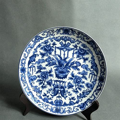 Placa de porcelana china pintada a mano, 26 cm, color azul antiguo y blanco