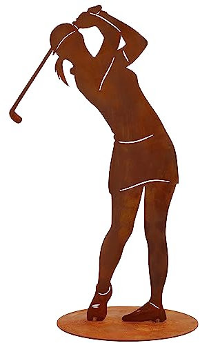 Rostikal Moderne Golferin Statue 40 cm - Gartendeko Geschenk - Deko Golf Figuren für Haus und Garten - Stilvolle und einzigartige Wohnkultur Rost Statue