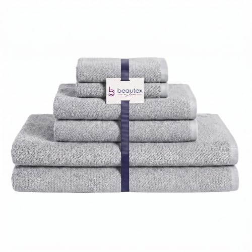 BEAUTEX Handtuch Set 2 Gästetücher 2 Handtücher 2 Badetücher Hellgrau | Komplettset aus 100 % europäischer Baumwolle in 550 g/m², Oeko-Tex zertifiziert, weich und saugstark.
