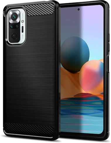 Qiinogow Funda para Xiaomi Redmi Note 10 Pro/Note 10 Pro MAX 4G, Antigolpes Carcasa con Suave de TPU, Capa Ultrafina de Fibra de Carbono (Negro)