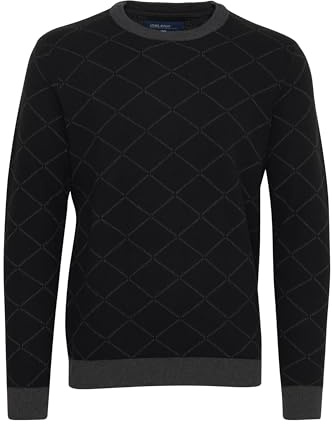 Blend BHNison Herren Strickpullover Feinstrick Pullover aus 100% Baumwolle, Größe:M, Farbe:Black (194007)