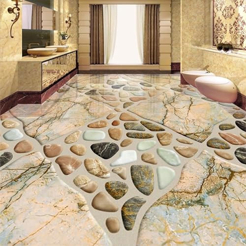 Bodenaufkleber 3D Effekt Benutzerdefinierte Selbstklebende Wasserdichte Boden-Wandbild-Tapete, Modernes Stereo-Kopfsteinpflaster, 3D-Bodenmalerei, Wandgemälde, Badezimmer, Hotel-Aufkleber, 300 X