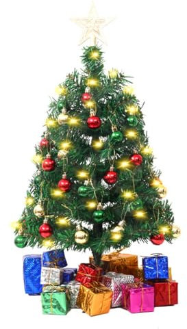 Mini Weihnachtsbaum mit LED,45cm Künstlicher Weihnachtsbaum Klein Mit Beleuchtung Tannenbaum Christbaum mit Kiefernzapfen DIY Tannenbaum Tisch Weihnachtsbaum für Weihnachtsdek Tischdeko Schaufenster