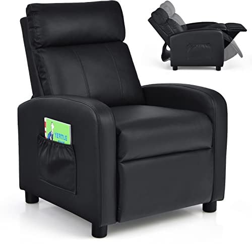 COSTWAY Kids Recliner Chair, Adjustable PU Leather Children Armchair Sofa with Footrest, Side Pocket, Toddler Gaming Lounger for Boys Girls (Black)