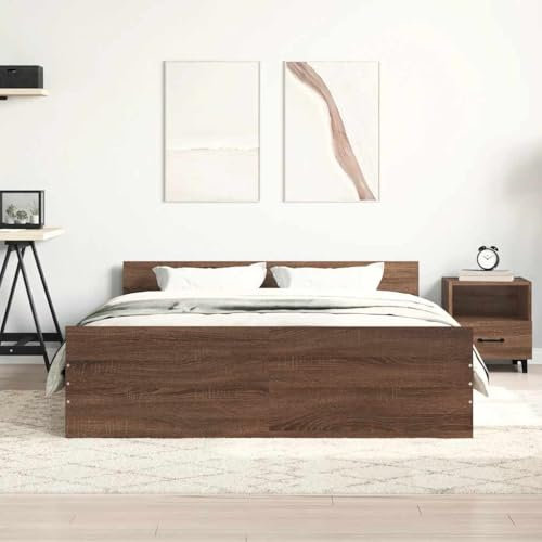 vidaXL Bettgestell, Bettrahmen mit Lattenrost, Bett Gästebett mit Kopfteil Fußteil, Doppelbett Schlafzimmerbett Schlafzimmermöbelt, Braun Eiche-Optik 120x200cm