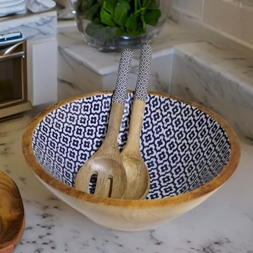 Hartsmede Handmade Wooden Salad Bowl 10 with Spoons – Sustainable Mango Wood Fruit Bowl – Rustic Eco-Friendly Serving Bowl – Unique Gift for Kitchen or Housewarming (Sambhal, Medium 10)