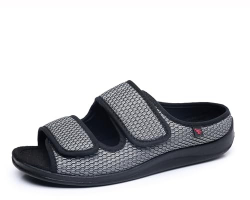 Fudaolee Sandalen Herren Rehaschuhe Klettverschluss Verbandsschuhe Damen Orthopädische Hausschuhe Weit Diabetiker Schuhe Unisex-Erwachsene Gesundheitsschuhe Therapieschuhe Grau Etikett 42 = EU 41