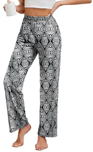 HAPYWER Jogginghose Damen Lange Hose Gerades Bein Haremshose luftig Lang Yogahose Locker Schlupfhose mit Tasche(Flower57,S)