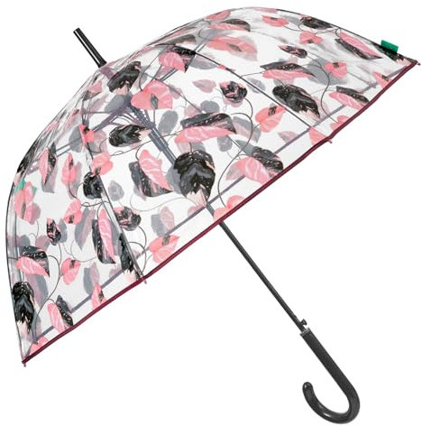 PERLETTI Regenschirm Transparent für Damen Frauen - Pink Durchsichtiger Schirm Kuppel Förmigen Windfest - Glockenregenschirm Stockschirm Automatik Sturmfest Klar - Durchmesser 89 cm (Rosa Blätter)