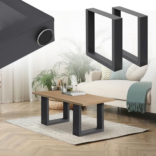 ML-Design Set 2 Pieds de Table, 40 x 43 cm, Rectangulaire, Anthracite, en Acier Revêtu de Poudre, Pied de Meuble Banc, Support Profil Carré, Design Industriel, pour Table à Manger Bureau
