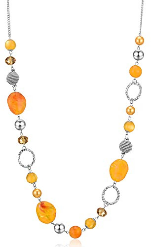 FULU AUTUMN Collier de Perles Long en Argent - Collier Boheme avec des Cristaux et des Perles en Pierre Naturelle Bijoux Fantaisie - Belle Idée de Cadeau de Fête Des Mères(Yellow)