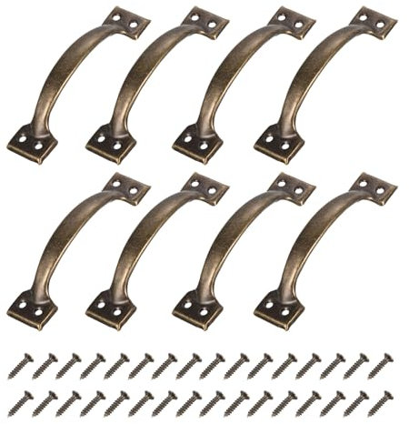 sourcing map 8pcs 3 Inches Gate Handle Metal Vintage Door Drawer Pulls Vintage Furniture Handles with Screw for Kitchen Cupboard Closet Door Bronze