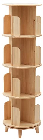 Drehbares BüCherregal Boden Stehend Buch Standregal Holz Display Spielzeug Regal Aufbewahrung Holzregal Aktenregal Lagerregal FüR Kinder Und Erwachsene Multifunktionales Massivholz 360 Grad (4 BöDen)