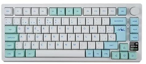 CLICKY Studio ® - Teclado Mecánico ISO Español 75%, Bluetooth con batería, Hot Swap, con ñ, Layout español, iluminación RGB, Lineal, XDA Profile. (Iceberg, Pink switches - Linear)