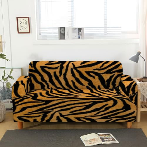 ACSMCQ Sofa Überzug tierischer brauner Tigerstreifen Couch überzug 1 2 3 4 Sitzer Sofa Bezug Spandex Couchbezug Elastischer Sofabezüge Schonbezug Couch Antirutsch Hussen für Sofas