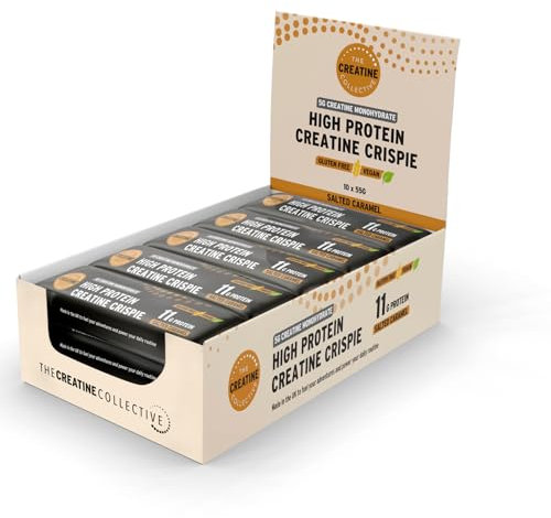Vegan Creatine Energy Bars (10 x 55g) – Salted Caramel – 5g Creatine, 10g Plant Protein & 50g Carbs – Gluten Free Performance Snack, 10 Pack, Made in UK