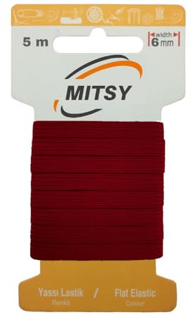MITSY Reißfeste Gummiband Gummibänder zum Nähen Breit 6 mm 5 m Burgund Stark Gummilitze für Hosengummi Haushalt DIY Handwerk Stoffe zum Nahen