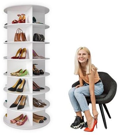 Lvrunben Drehbares Schuhregal mit 7 Ebenen, um 360 Grad drehbar, Lazy Susan Schuhregal, drehbarer Schuhregal, Turm für 28 Paar Schuhe, drehbarer Schuhaufbewahrungs-Organizer, für Schrank, Flur,