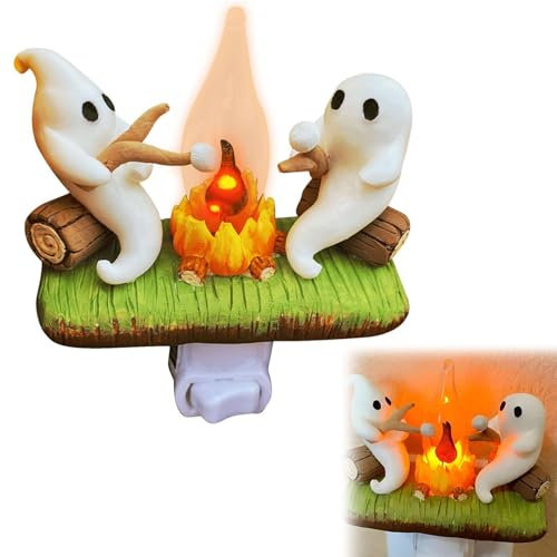 TMRBBesty Luz nocturna enchufe con botón de interruptor Halloween Fantasma de Hoguera Luz Nocturna Enchufable Decoración del Hogar de Halloween Desmontable reemplazar