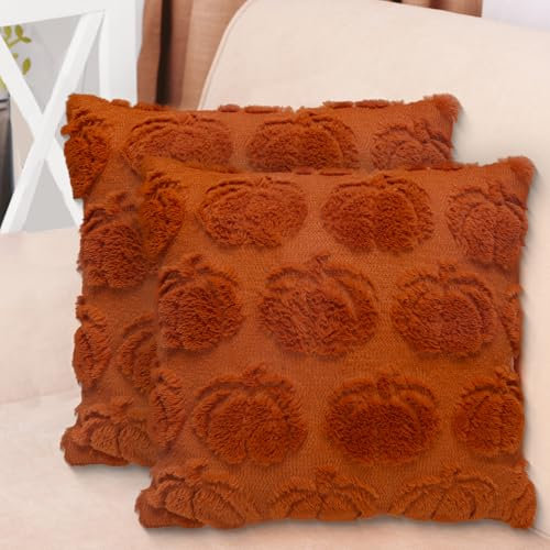 LAMEK 2 Stück Kürbis Kissenbezug 45x45 cm Herbst Kissenhülle Herbstmotiv Kissen ohne Spruch Pumpkin Dekorative Sofakissen Herbstdeko für Innen Auto Sofa Schlafzimmer Wohnzimmer
