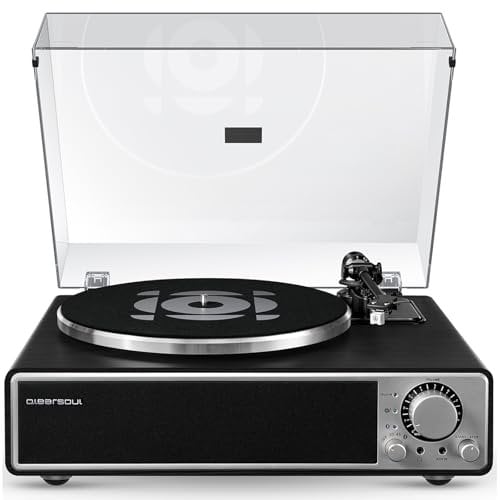 Qlearsoul ONE-Q Giradischi Vinile All-in-One con Bluetooth 5.4, Giradischi HiFi con Altoparlanti Integrati, Preamplificatore Phono, Cartuccia AT-3600L, 33/45 RPM, Spegnimento Automatico