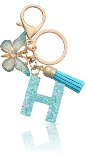 MORSUNBELA Schlüsselanhänger Buchstabe Mädchen Keychain mit Anfangsbuchstabe Schlüssel Anhänger mit Buchstaben für Frauen Damen Blau H