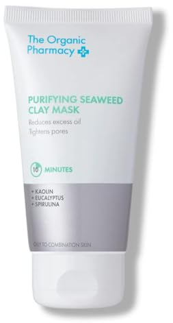 The Organic Pharmacy Purifying Seaweed Clay Mask, 60 ml - Purify and Rebalance Oily Skin, With Kaolin, Eucalyptus, Spirulina, Organic 8.2%, Natural 93.2%