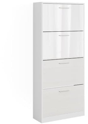 Vicco Schuhkipper Gizmo, Weiß/Weiß Hochglanz, 59 x 137 cm mit 4 Fächern