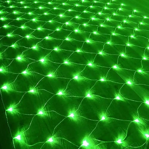 KINGCOO 96LED Lichternetz Lichterkette, Wasserdichte Batteriebetriebene Netzlicht Mesh Lichtervorhang Leuchten für Garten Außen Innen Weihnachten Hochzeit Party Wand Dekor (Grün, 1.5x1.5M)
