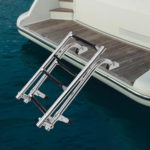 TONFEION Escalera plegable de acero inoxidable de 2 + 2 peldaños, de PVC, plegable, portátil, para piscina, hasta 300 libras