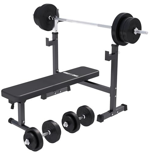 GORILLA SPORTS® Hantelbank - mit Ablage, Klappbar, 170cm Langhantel, 35cm Kurzhantel, 120cm SZ Stange, 40/70/100 kg Set, bis 300 kg, Schwarz - Trainingsbank mit Gewichten, Kraftstation (b) 70 Kg)