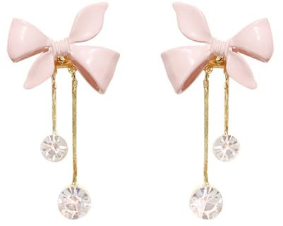 Calkkrer Orecchini Lunghi con Fiocco Rosa e Nappe con Strass, Orecchini Donna, Stile Y2K, Gioielli Coquette, Orecchini Pendenti, Fiocco Rosa, Accessori da Festa