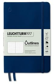 LEUCHTTURM1917 372386 Outlines Notizbuch Paperback (B6+), Flexcover, 89 nummerierte Seiten, 150 g/m² Seekartenpapier, Dotted, Wasserfest, Navy Blue
