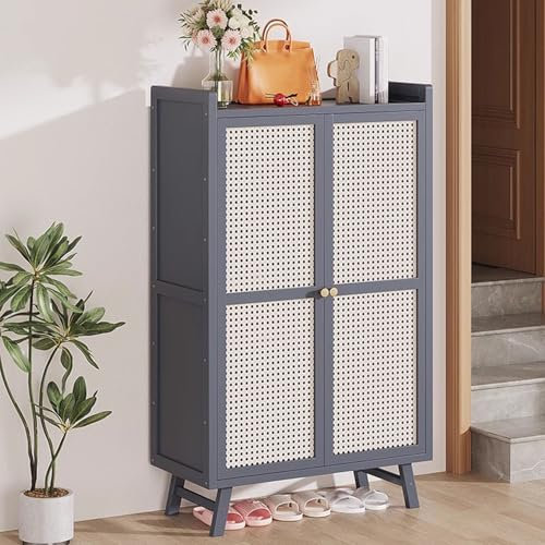 SHENJIA Bamboo Shoe Storage Cabinet, 5/7-Tier Freestanding Organizer with 2 Doors, Adjustable and Removable Divider, Ideal for Entryway, Hallway, and Doorway
