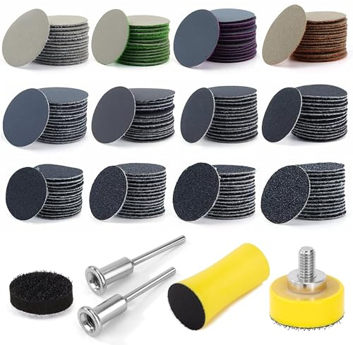 Heveer Disques de Ponçage Papiers de Verre Rond 25mm Kit de Disque Abrasif Coussinets de Ponçage pour Métal Bois Voiture 185 Pièces