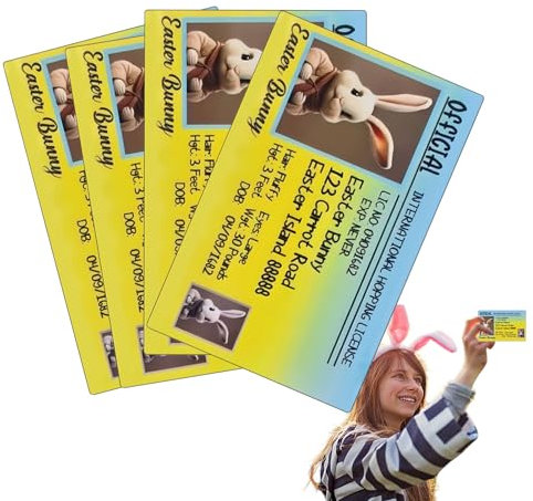 manhegari Bunny Lost Drivers License – 4 x Kinder-Kaninchen-Karte, Osterhasen-Führerschein, -Party-Dekorationen für Kinder