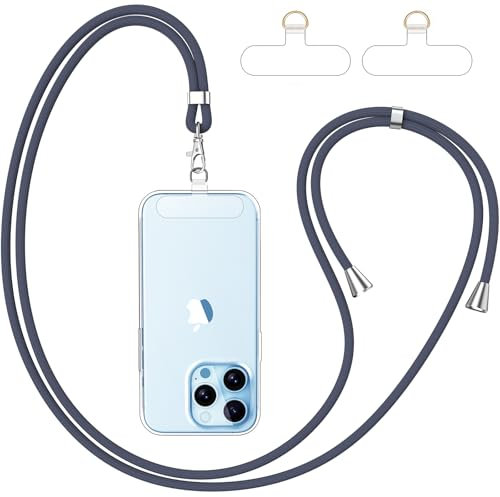Handyband Universal, Handy Lanyard mit 2 Stück Universelles Patch, Handyband mit Hülle kombinierbar, Einstellbar und Abnehmbar - Blau+Transparent