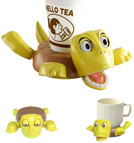 LUMOOM Lustiger Schildkröte Untersetzer, 3D Gedruckter Getränkehalter, mit Wackelgesicht und lustigem Ausdruck, Anti-Stress Meeresschildkröten Untersetzer, für Gläser Tassen Becher Dekoration (Gold)