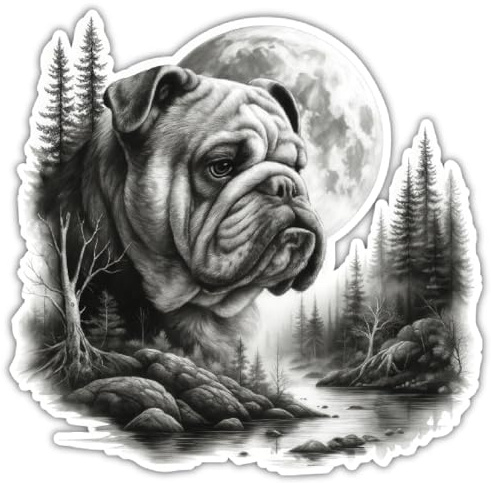 Samunshi® Bulldogge im Wald Aufkleber Autoaufkleber für Motorrad Fahrrad Roller oder Auto Wohnmobil SUV Geländewagen Hunde Sticker Dog English Bulldog Dogo 10x10cm