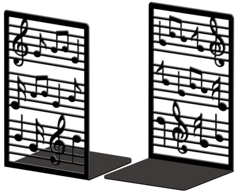 Peacoblue Lot de 2 Serre-Livres Métal Notes De Musique Et Portées Décoratif | 5.3x4.3x7.9, Support Livres Stable, Design Original, Cale Livre, Pour Chambre, Bibliothèque, Bureau, École et Étagère