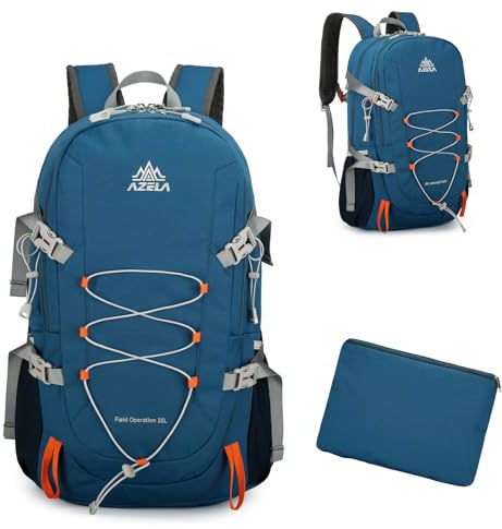 Azarxis 35L Faltbarer Rucksack, Ultraleichter Tagesrucksack, Wanderrucksack für Camping, Wandern, Reisen, Radfahren (Dunkelblau)