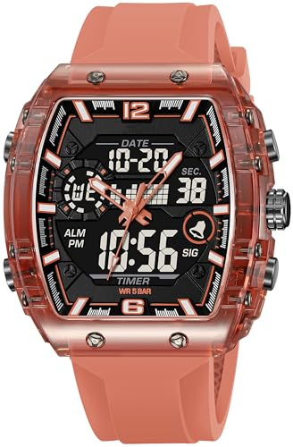 findtime Herren Uhren Tonneau Rechteckig Stylische Einzigartige Armbanduhr mit Alarm Stoppuhr Datum Kalender Analog Digitaluhr Bunte für Jungen Jugendliche