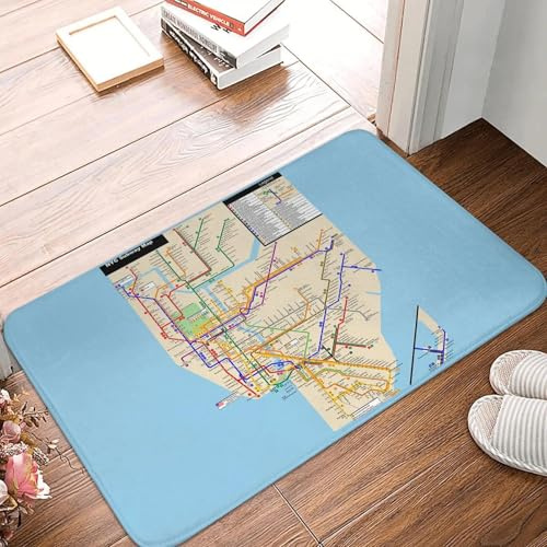 CWCMZDH New York City U-Bahn-Karte Anti-Slip Fußmatte Boden Matte Saugfähigen Matte Teppich für Küche, Eingang, Zuhause Wohnzimmer Fußmatte-Footpad