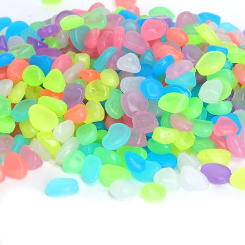 LOLANIUT 500 Pierres Lumineuses 5–8 mm, Pierres décoratives, Galets Fluorescents en Résine Réutilisables Brillent dans le Noir Sans Électricité pour Jardin Aquarium DIY Décoration Fête
