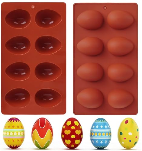 YXHZVON Lot de 2 Moules à Chocolat en Silicone de Pâques, 8 Moules à Chocolat en Forme de Demi-œuf, Moule en Silicone de Qualité Alimentaire en Forme D'œuf de Pâques pour Décoration de Gâteaux (Rouge)