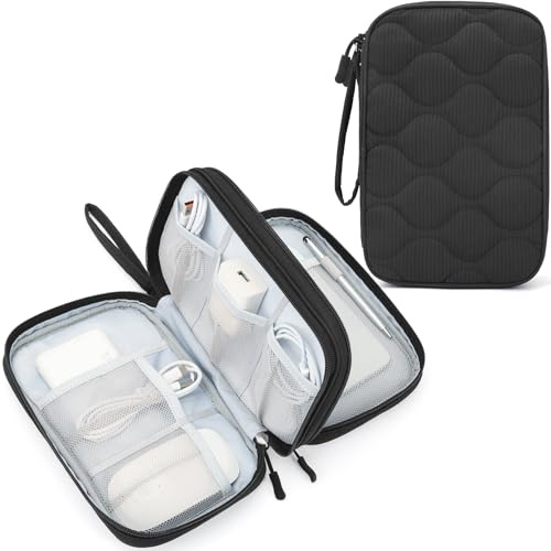 Skycase Kabeltasche,Doppelte Elektronikzubehör Kabel Organiser Tasche,Tragbare Kabelorganizer Tasche,Travel Essentials Tech Pouch Bag für Elektronische Accessoires Kabeltaschen-Black