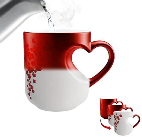 WEITING Heart Shaped Color Changing,325ml Magic Ceramic Mug, Color Changing Mugs with Heart Design, Heat Sensitive Magic ColorChanging Coffee Mug Ceramic Novelty Coffee Mugs with Handle for Valentine